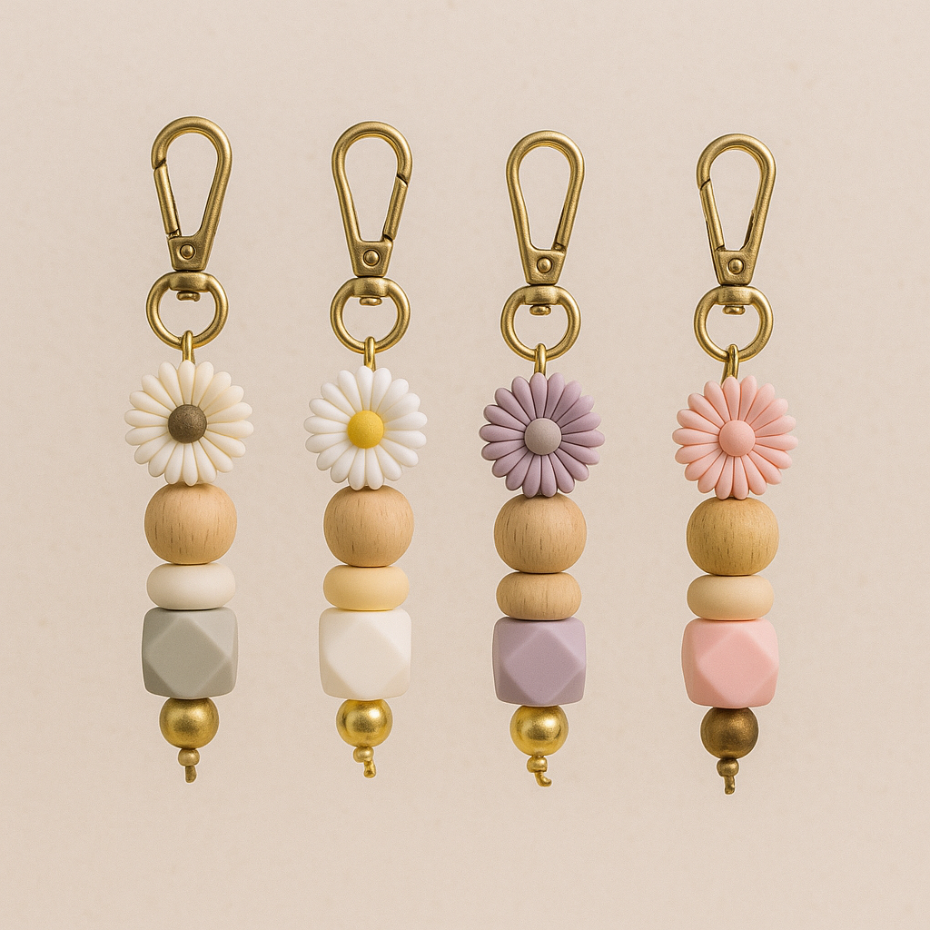 Beaded Silcone Key Chain Key Ring Daisy Floral